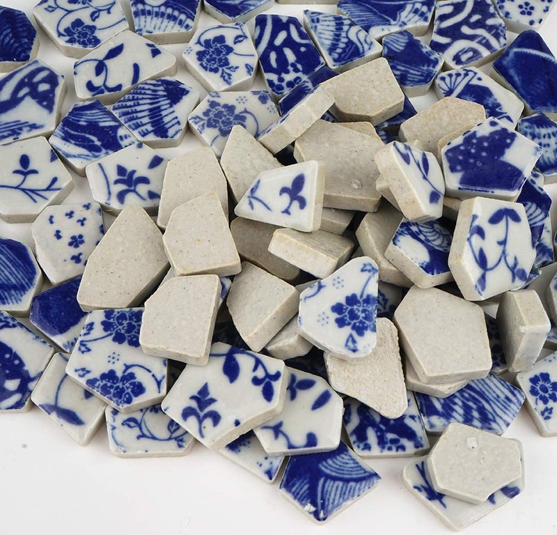 Lanyani Broken Ceramic China Tiles Assortment Blue and White Porcelain Pieces for Mosaic Craft, Cover 11x11 inches - Image 3
